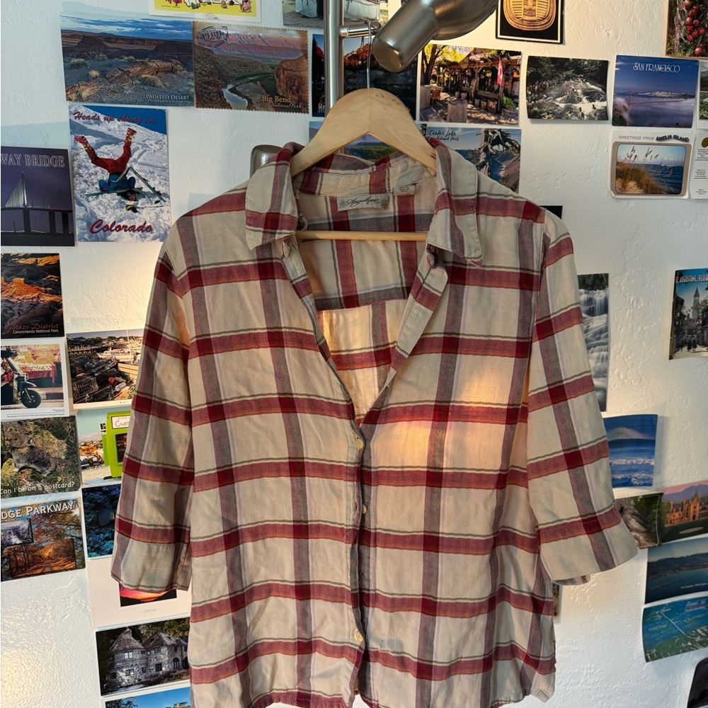 Plaid Button Down Shirt - Red and Cream